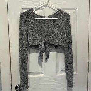 Gray Tie-Front Cropped Cardigan